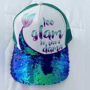 Mermaid Sequin Cap with Green Mesh. “Too Glam To Give A Damn”